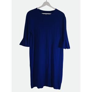 COS Dress Women's Medium Cobalt Blue Knit Ruffle Bell Sleeve Shift Minimalist